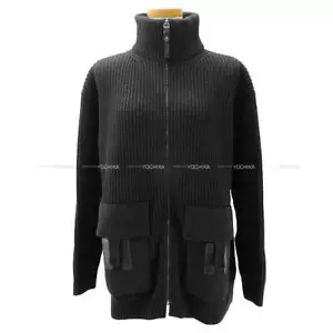 2022AW HERMES Ladies Blouson H logo pocket over knit zip up Noir (Black) Woo... - Picture 1 of 9
