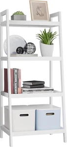 Ladder Shelf, 4 Tier Bamboo Bookshelf, Bathroom Storage Organizer Plant Display - Picture 1 of 7