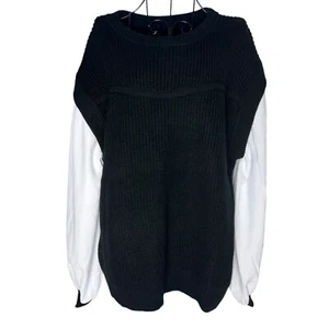 Boutique Women's L Layered Sweater Vest Pullover Black White Colorblock Slouchy - Picture 1 of 5