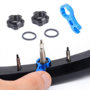 Fahrrad Reifen Ventilkappe Set Presta Ventil Umbau Mutter Adapter mit Einbauschlüssel - Bild 1 von 11