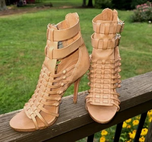 SCHUTZ Womens Shoes Charley Louise Atando Caged Strappy Zip Sandals Oyster Sz 6B - Picture 1 of 12