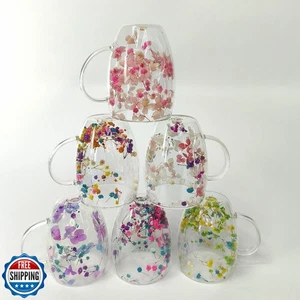 NBHUZEHUA Juego de 6 tazas de café de vidrio de doble pared lindo juego de tazas de té aisladas - Imagen 1 de 5