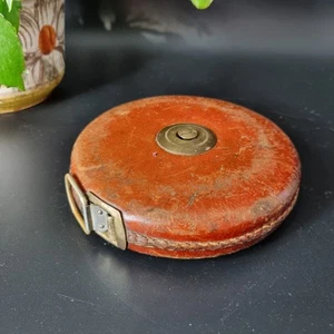 Vintage leather & brass 100 Ft brown leather tape measure Measuring  - Picture 1 of 6