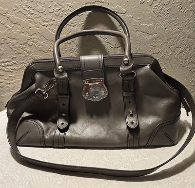 Etienne Aigner bolsa de couro cinza alça 5 bolsos internos linda - Imagem 1 de 4