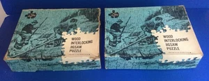 Vtg. J.K. Straus Wood Jigsaw Puzzles (2) -A Good Breeze & From Under The Stump - Picture 1 of 15