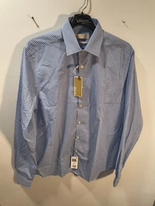 Michael Kors camicia elegante uomo grande blu a quadri slim fit 16,5 (36-37) manica lunga - Foto 1 di 7