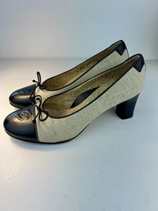 NWOB Taryn Rose Leather Spectator Cream & Black Block Heel Pump Size 9M EU 40.5 - Picture 1 of 10