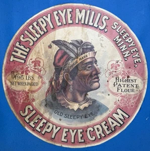 Rare Vintage Old Sleepy Eye Mills Co Flour Barrel Advertising Paper Label Sign - Picture 1 of 11