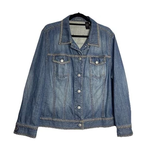 Liz Claiborne Blue Denim Jean Jacket 2X Women Detail Stitchings Trucker Cotton - Bild 1 von 9