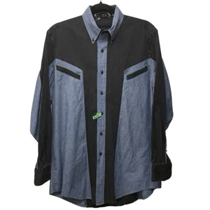 Vtg Stetson Two Tone Western Shirt Men’s M Chambray Black Chest Pockets Cowboy - Picture 1 of 7