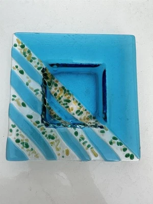 cendrier  Vide Poche murano Bleu - Carré - Très Bon État - Photo 1/4