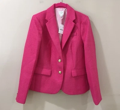 J. Crew Blazer Women 6 Tweed Schoolboy Jacket  in Pink Fuchsia BW287 Classic New - Image 1 of 4