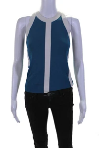 Blusa sin mangas Akris Punto para mujer cuello halter ribete en contraste azul blanco talla 2 - Imagen 1 de 5