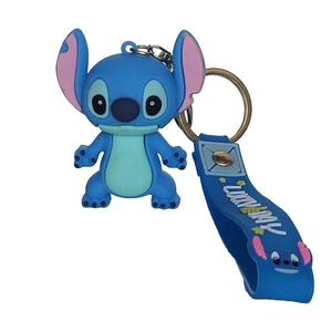 Stitch Keychain Charm Lilo & Stitch Blue Rubber Figure Key Ring Strap Bag Charm - Picture 1 of 19