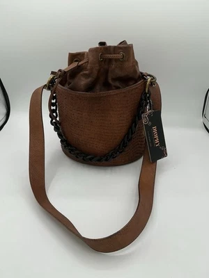 Diophy In Style Hand Bag Plus Shoulder Strap Genuine Brown Leather Bucket Stile - Image 1 of 4