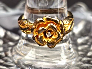 Vintage 925 Sterling Silber Ring kleiner Diamant Rose 18K Gold Akzente - Größe 7 - Bild 1 von 5