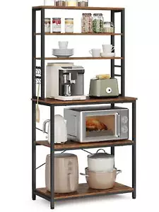 Microwave Oven Stand – 6-Hook Utility Storage Shelf, Industrial Metal Frame - Picture 1 of 18