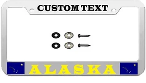License Plate Frame Stainless Steel Chrome Plated Vinyl Lettering for ALASKA - Picture 1 of 3