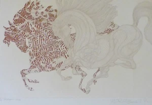 Guillaume Azoulay HARLEQUN horse P.R.10/10 HAND SIGNED ETCHING Moroccan Artist - Picture 1 of 5