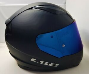 LS2 Full Face Motorbike Motorcycle Helmet MATT BLACK - BLUE IRIDIUM TINTED VISOR
