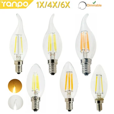 1X 6X Dimmable E14 220V 2W 4W 6W Vintage Retro C35 LED Filament Bulbs Light Lamp - Image 1 of 4