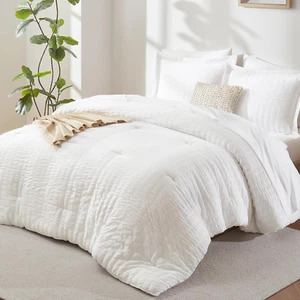 Queen Bed in a Bag White Seersucker Comforter Set with Sheets 7-Pieces All Seas - Picture 1 of 12