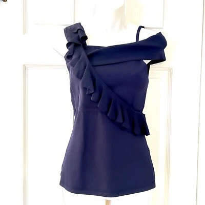 NEW $1300 JASON WU COLLECTION XS WOMENS RUFFLE ASYMMETRICAL TOP SHIRT BLOUSE - Image 1 of 4