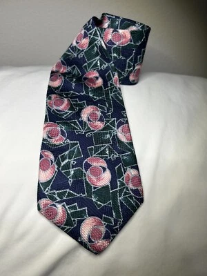 Corbata vintage de seda Cezani azul rosa verde abstracta geométrica ~ Italia Foto 1 de 4