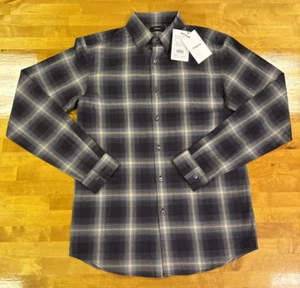 Theory Men's Size XS Irving Shirt in Plaid Cotton Flannel Black Multi Shade NWT - Picture 1 of 15