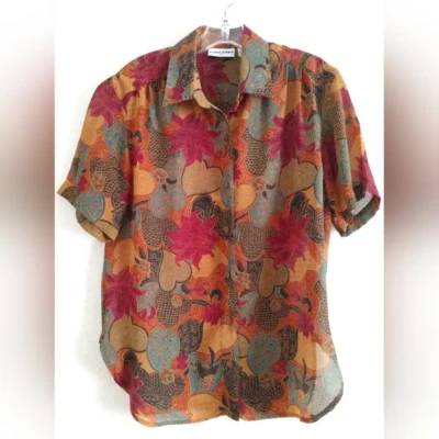 Pretty Alfred Dunner Dark Floral Sheer Blouse Short Sleeve Brown 10P 10 Petite - Image 1 of 4