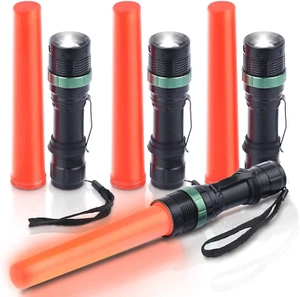 4 Pack 11 Inch Safety Traffic Control Wand LED Flashlight with Cones Red LED - Picture 1 of 9
