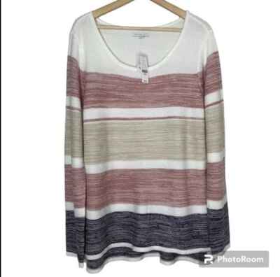 New York & Co Striped Sweater XL Ivory Pink Tan Purple Acrylic NWT New - Image 1 of 4