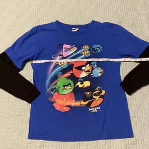 Kids Blue/black Long Sleeve Angry Birds Space T Shirt Kids Size Medium  - Picture 1 of 6
