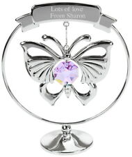 Personalised Engraved Crystocraft Hanging Butterfly Ornament with Purple Crystal