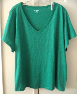 Old Navy Muted Emerald Kelly Green Cotton Slight Slub VNeck Tshirt 1X 16 18 XL - Image 1 of 4