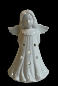 Vintage Made In Japan weißer Engel Porzellan Keramik Figur mit Teelicht - Bild 1 von 3
