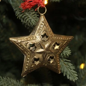 Brass Punch Metal Star Ornaments 3” Hanging Christmas Ornament Germany - Picture 1 of 5