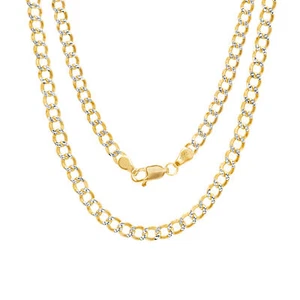 14K Yellow Gold 3.5mm Diamond Cut Pave Curb Cuban Chain Necklace Mens Womens 20" - Picture 1 of 10