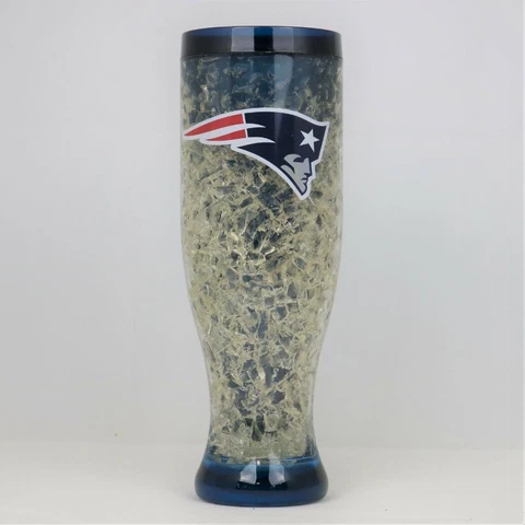 New England Patriots Crystal Freezer Pilsner 16 oz Refreezeable Beer Mug Glass Cover