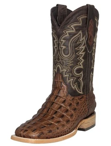Mens Western Cowboy Boots Brown Alligator Pattern Leather Square Vaquero Botas - Picture 1 of 5