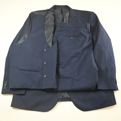 Bocaccio Uomo 50R 42x32 Navy Blue 3 Piece Vest Mens Jacket Pants Suit - Image 1 of 4