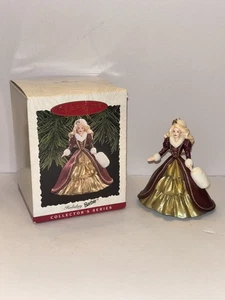 Vintage 1996 Hallmark Keepsake Ornament Holiday Barbie Gold Dark Red Dress w/Box - Picture 1 of 18