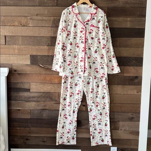 Nite Nite Munki Munki Mujer Navidad Llama Pijama Conjunto Crema Rojo Vacaciones - Imagen 1 de 8