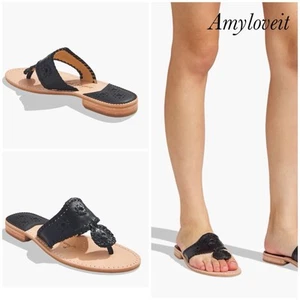 Jack Rogers schwarze Heritage Leder Slipper flache Zehenstegsandalen Größe 8 neu - Bild 1 von 7