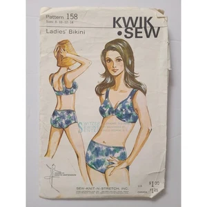 Kwik Sew 158 Vtg Sewing Pattern Swimsuit, Bikini Bathing Suit, 60s Sz 8-14 - Picture 1 of 6