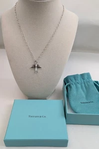 Authentic Tiffany & Co Sterling Silver Airplane Necklace & Pendant  15" Chian - Picture 1 of 5