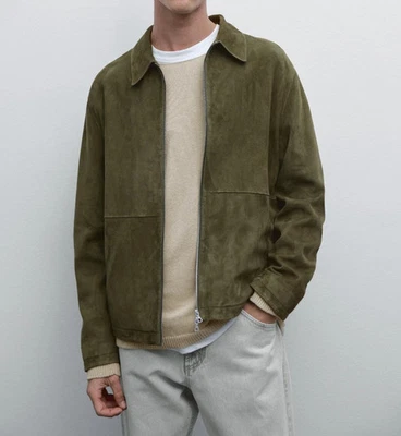 Men Brown Suede Real Leather Jacket Slim Fit Trucker Jacket Custom Size S M L XL - Image 1 of 4