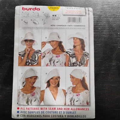 Burda 7685 Hats, a cap and a scarf Sewing Pattern  Uncut - Image 1 of 3