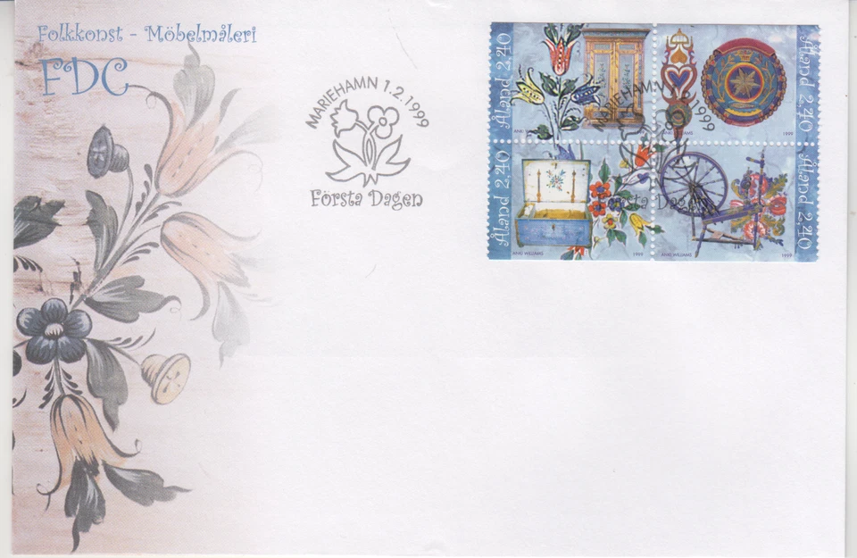 ALAND ISLANDS : 1999    FDC - SCOTT # 152/55  BLOCK 4 / ORNAMENTATION - Image 1 of 1