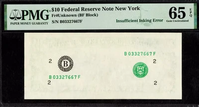 $10 19xx MISSING FACE Second PRINTING ERROR Only Serials + Seals PMG Gem 65EPQ - Image 1 of 2